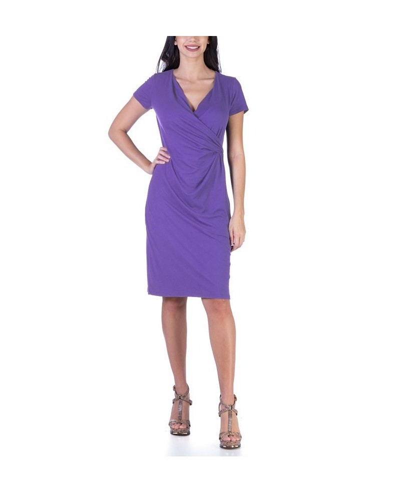 Faux Wrap over Dress with Cap Sleeves Turq $23.08 Dresses