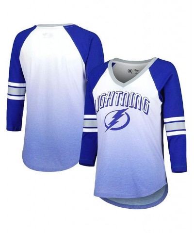 Women's Blue Tampa Bay Lightning Lead Off Tri-Blend Raglan 3/4-Sleeve V-Neck T-shirt Blue $30.38 Tops