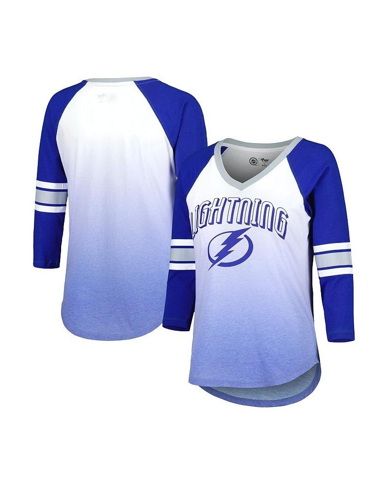 Women's Blue Tampa Bay Lightning Lead Off Tri-Blend Raglan 3/4-Sleeve V-Neck T-shirt Blue $30.38 Tops