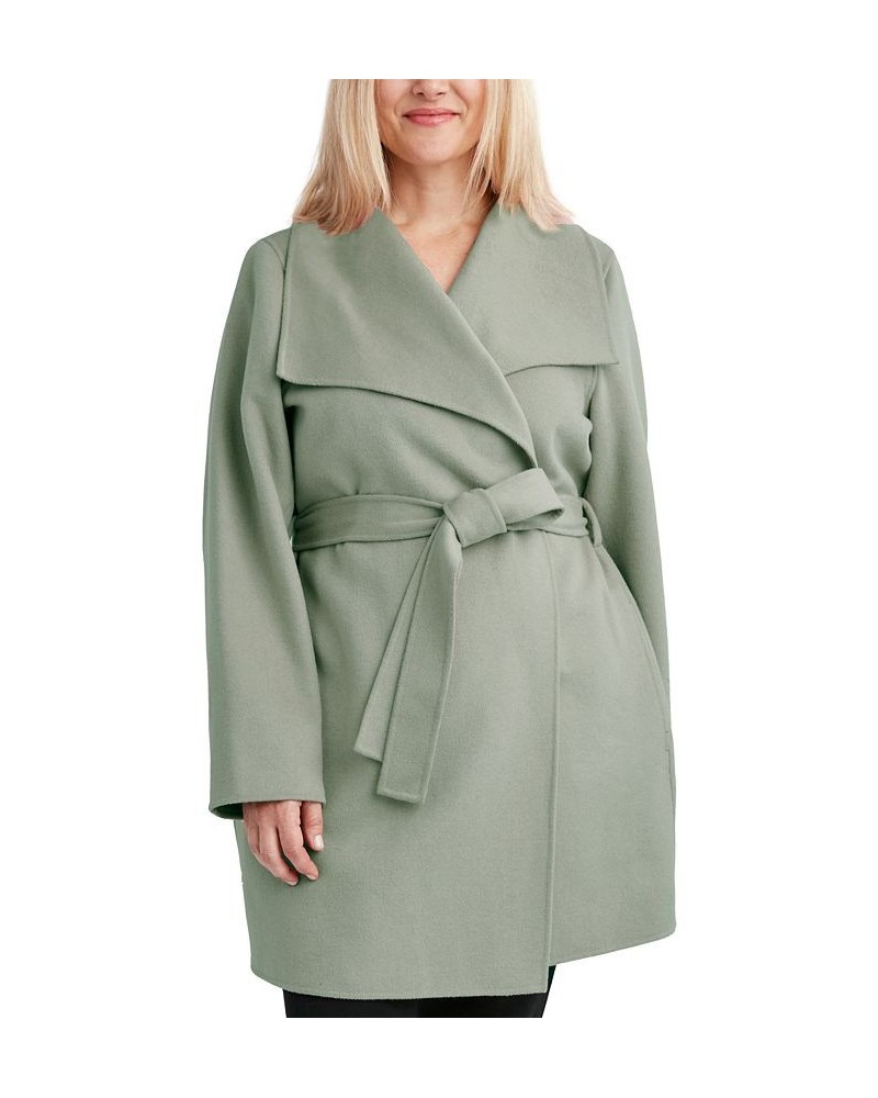 Plus Size Double-Face Belted Wrap Coat Green $84.00 Coats