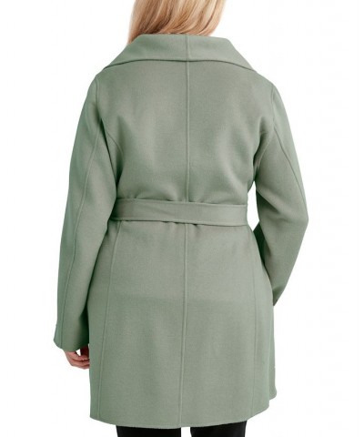 Plus Size Double-Face Belted Wrap Coat Green $84.00 Coats