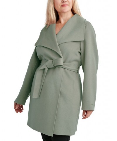 Plus Size Double-Face Belted Wrap Coat Green $84.00 Coats