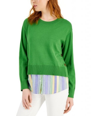 Women's Layered Two-Button Knit Sweater Green $32.49 Sweaters