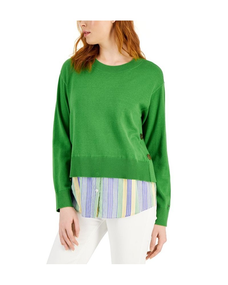 Women's Layered Two-Button Knit Sweater Green $32.49 Sweaters