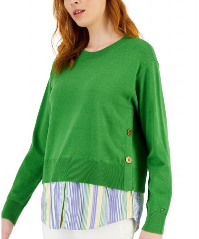 Women's Layered Two-Button Knit Sweater Green $32.49 Sweaters