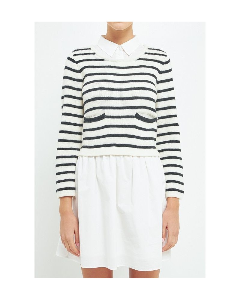 Women's Knit Stripe Mixed Media Dress Black/cream $68.60 Dresses