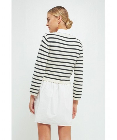 Women's Knit Stripe Mixed Media Dress Black/cream $68.60 Dresses