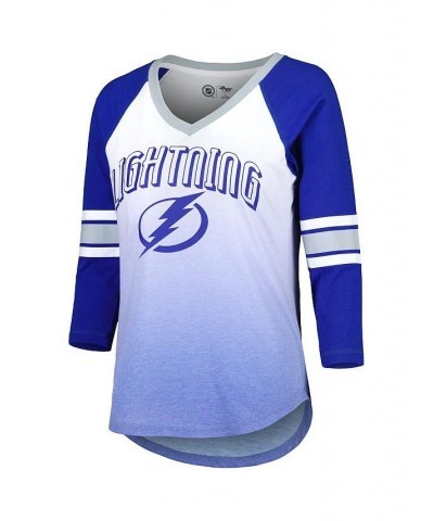 Women's Blue Tampa Bay Lightning Lead Off Tri-Blend Raglan 3/4-Sleeve V-Neck T-shirt Blue $30.38 Tops