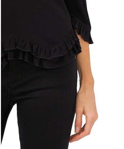 Women's 3/4 Sleeve Ruffle-Hem Knit Top Rich Black $19.66 Tops