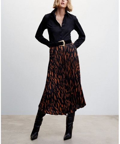 Women's Abstract Print Pleated Skirt Brown $40.00 Skirts