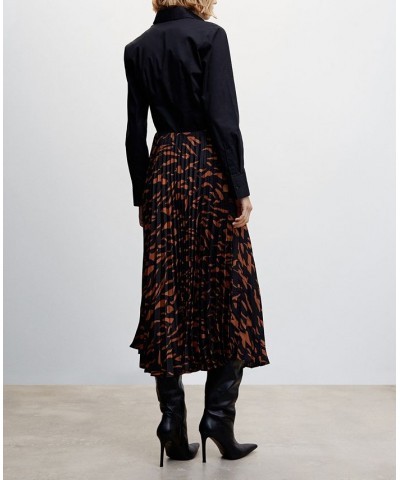 Women's Abstract Print Pleated Skirt Brown $40.00 Skirts