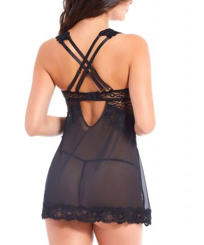 Animal Mesh & Floral Lace Babydoll 2pc Lingerie Set Online Only Black $28.98 Lingerie