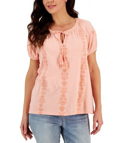 Women's Cotton Embroidered Peasant Top Mango Beach $29.75 Tops