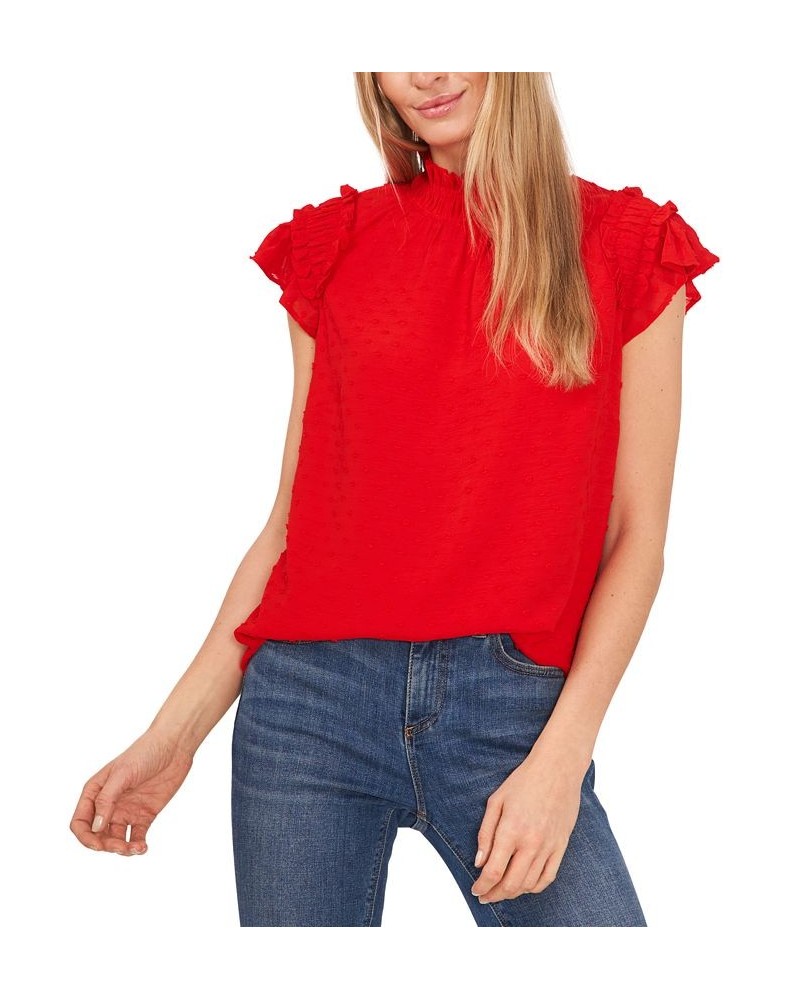 Women's Ruffled Flutter Sleeve Blouse Red $14.40 Tops