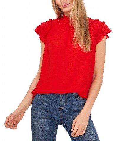 Women's Ruffled Flutter Sleeve Blouse Red $14.40 Tops