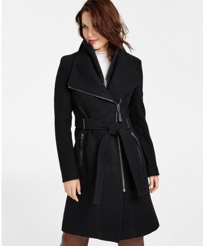 Women's Petite Belted Wrap Coat Black $100.00 Coats