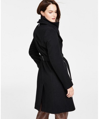 Women's Petite Belted Wrap Coat Black $100.00 Coats