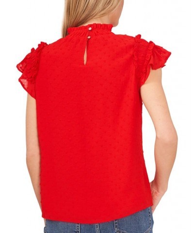 Women's Ruffled Flutter Sleeve Blouse Red $14.40 Tops