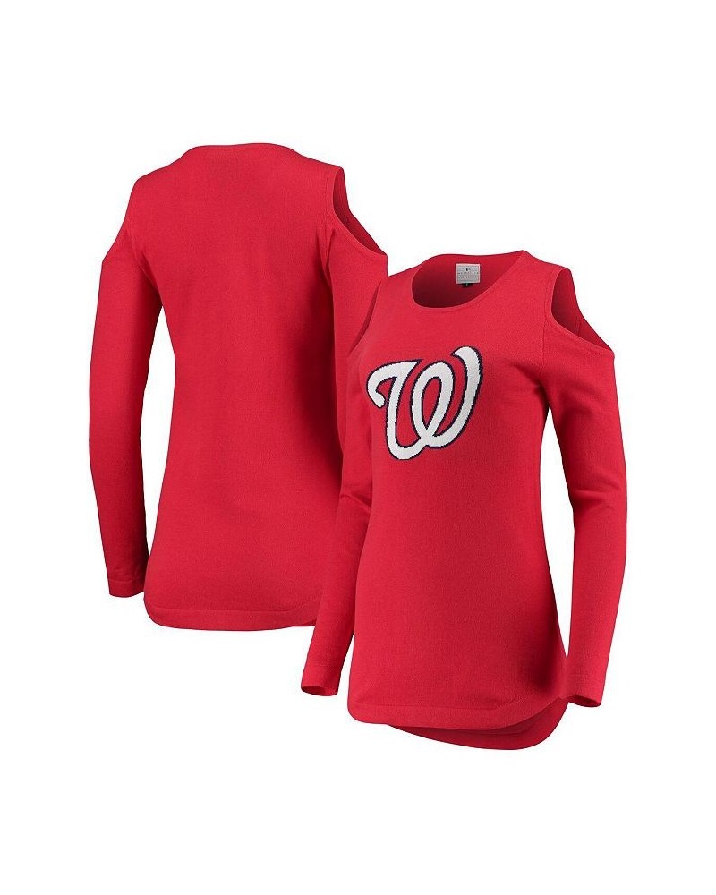 Women's Red Washington Nationals Logo Cold Shoulder Sweater Red $35.69 Sweaters