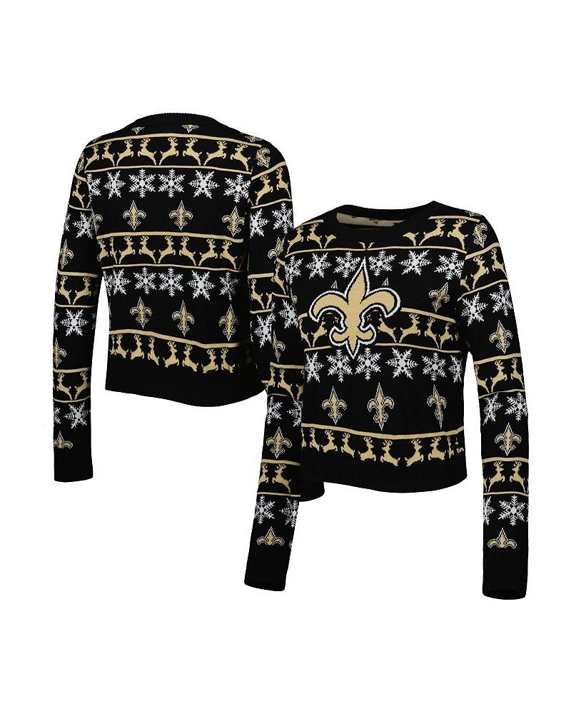 Women's Black New Orleans Saints Ugly Holiday Cropped Sweater Black $31.85 Sweaters