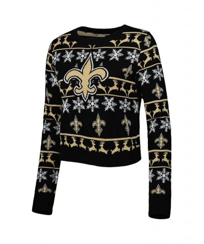 Women's Black New Orleans Saints Ugly Holiday Cropped Sweater Black $31.85 Sweaters