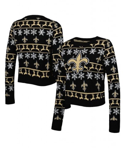 Women's Black New Orleans Saints Ugly Holiday Cropped Sweater Black $31.85 Sweaters