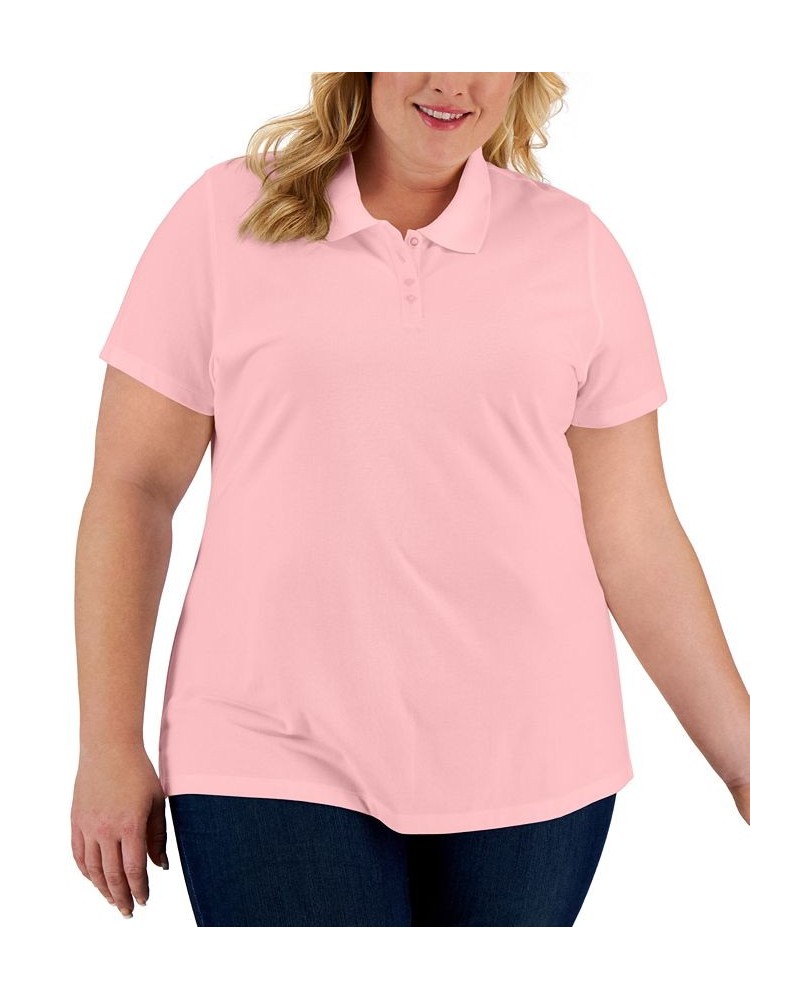 Plus Size Cotton Short-Sleeve Polo Shirt Soft Pink $8.31 Tops