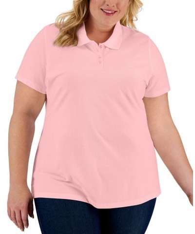 Plus Size Cotton Short-Sleeve Polo Shirt Soft Pink $8.31 Tops