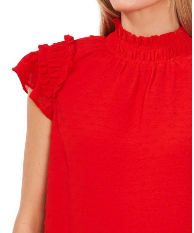 Women's Ruffled Flutter Sleeve Blouse Red $14.40 Tops