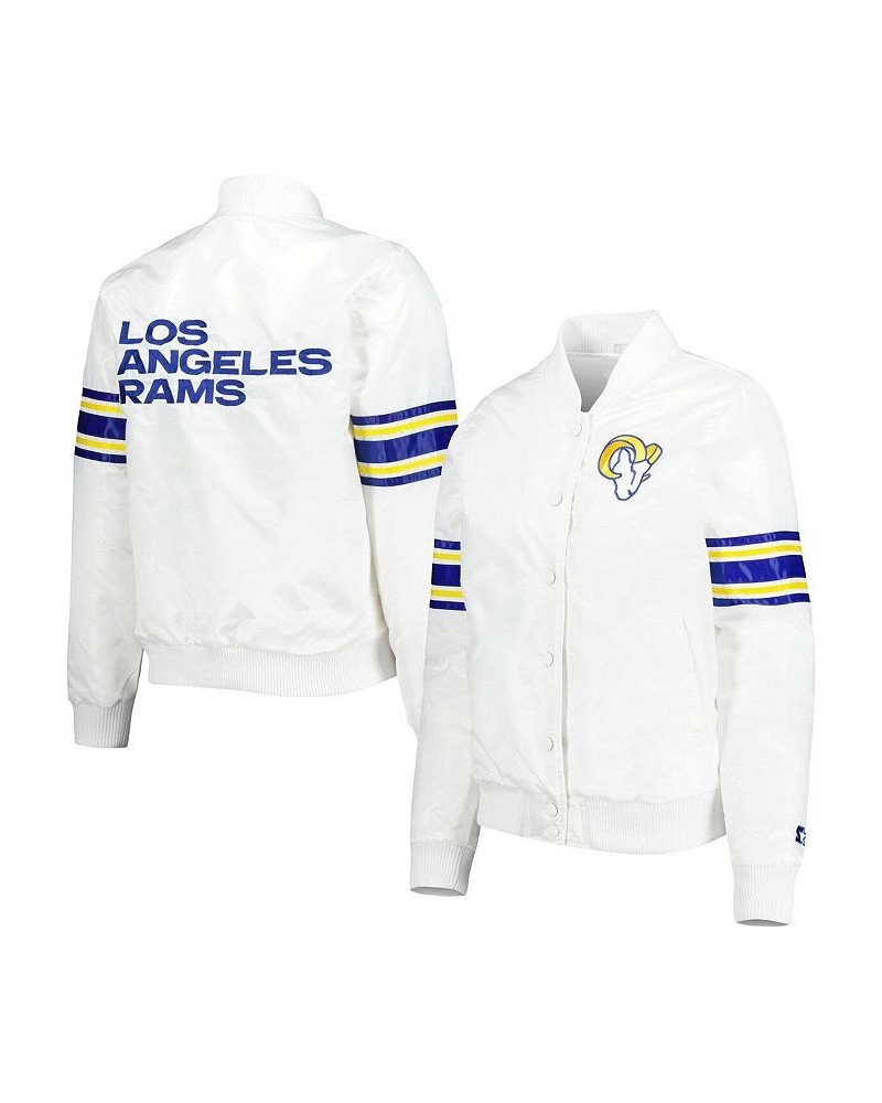 Women's White Los Angeles Rams Line Up Satin Full-Snap Varsity Jacket White $43.20 Jackets