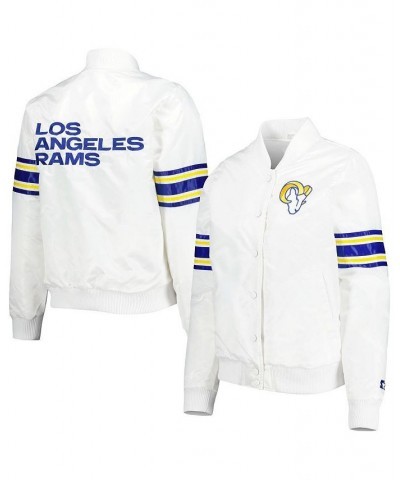 Women's White Los Angeles Rams Line Up Satin Full-Snap Varsity Jacket White $43.20 Jackets