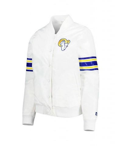 Women's White Los Angeles Rams Line Up Satin Full-Snap Varsity Jacket White $43.20 Jackets