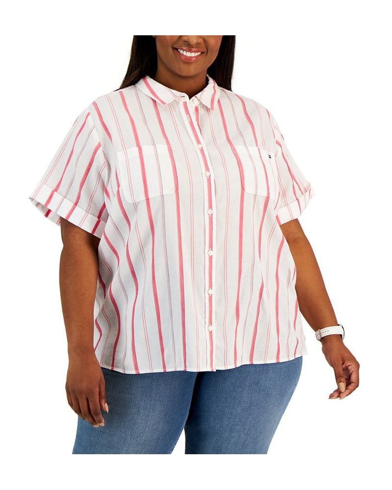 Plus Size Cotton Striped Camp Shirt Azalea Multi $25.85 Tops