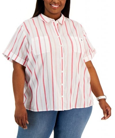 Plus Size Cotton Striped Camp Shirt Azalea Multi $25.85 Tops