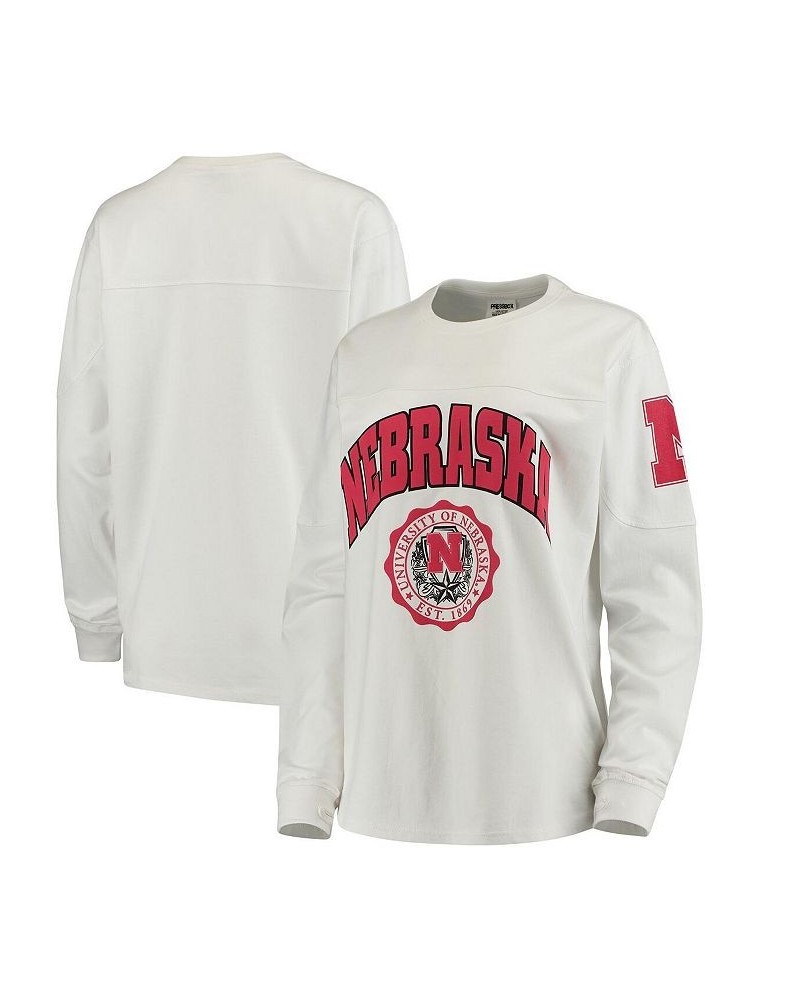 Women's White Nebraska Huskers Edith Long Sleeve T-shirt White $32.99 Tops