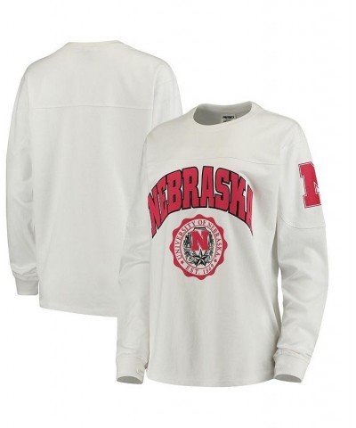 Women's White Nebraska Huskers Edith Long Sleeve T-shirt White $32.99 Tops