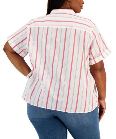 Plus Size Cotton Striped Camp Shirt Azalea Multi $25.85 Tops