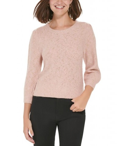 Women's Puff-Sleeve Cropped Sweater Pink $26.54 Sweaters