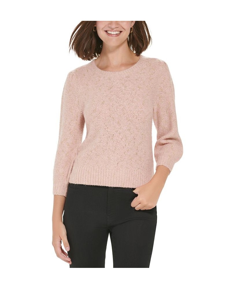 Women's Puff-Sleeve Cropped Sweater Pink $26.54 Sweaters