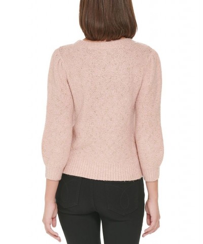 Women's Puff-Sleeve Cropped Sweater Pink $26.54 Sweaters