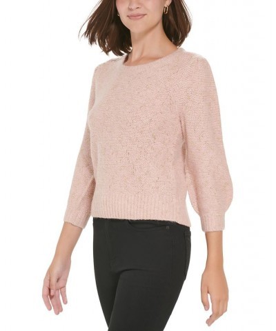 Women's Puff-Sleeve Cropped Sweater Pink $26.54 Sweaters