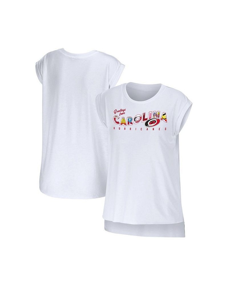 Women's White Carolina Hurricanes Greetings From Muscle T-shirt White $28.99 Tops