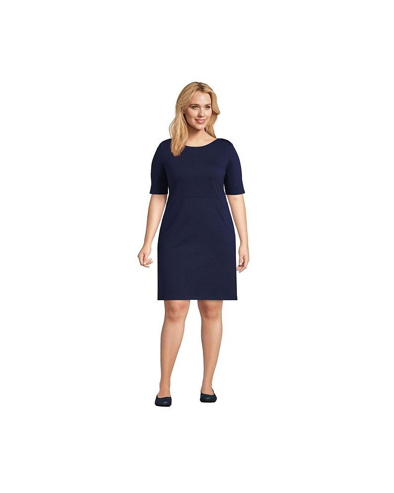 Women's Plus Size Heavyweight Cotton Jersey Elbow Sleeve Dress Blue $40.77 Dresses