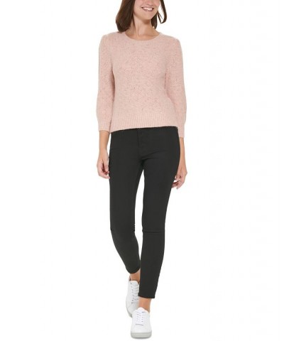 Women's Puff-Sleeve Cropped Sweater Pink $26.54 Sweaters