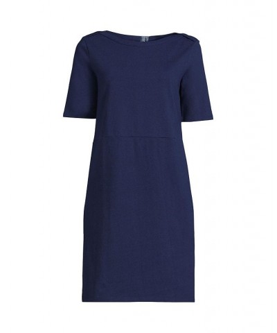 Women's Plus Size Heavyweight Cotton Jersey Elbow Sleeve Dress Blue $40.77 Dresses