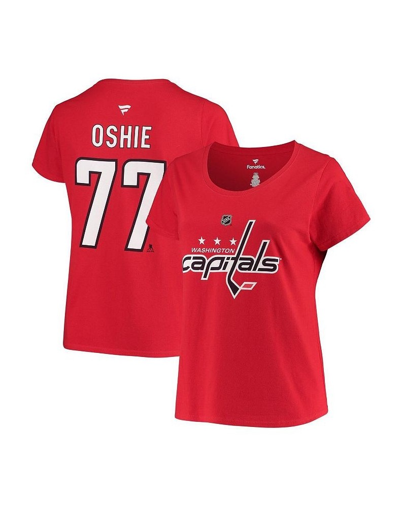 Women's Branded TJ Oshie Red Washington Capitals Plus Size Name and Number Scoop Neck T-shirt Red $26.39 Tops