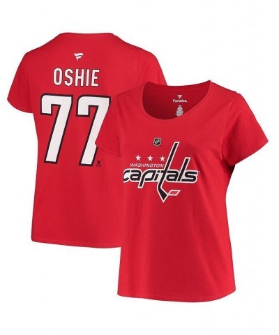 Women's Branded TJ Oshie Red Washington Capitals Plus Size Name and Number Scoop Neck T-shirt Red $26.39 Tops