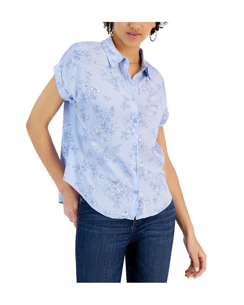 Juniors' Dolman-Sleeve Button-Front Top Blue $12.22 Tops