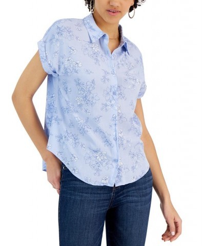 Juniors' Dolman-Sleeve Button-Front Top Blue $12.22 Tops