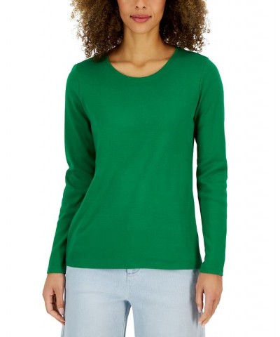 Women's Pima Cotton Long-Sleeve Top Bright Pine $11.75 Tops